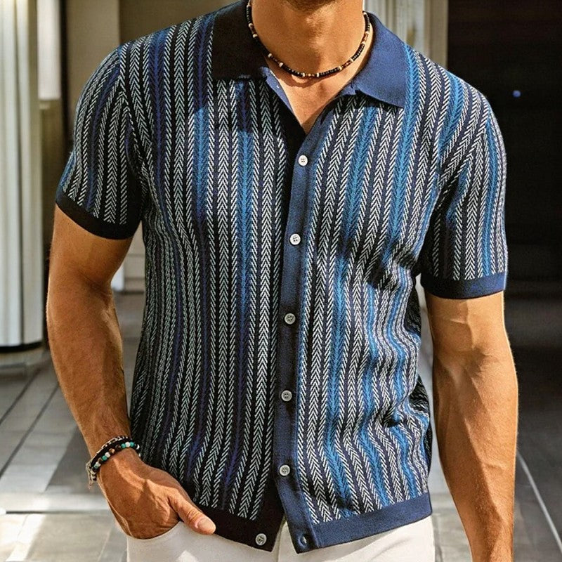 Herringbone organic cotton button-down shirt, styled front view