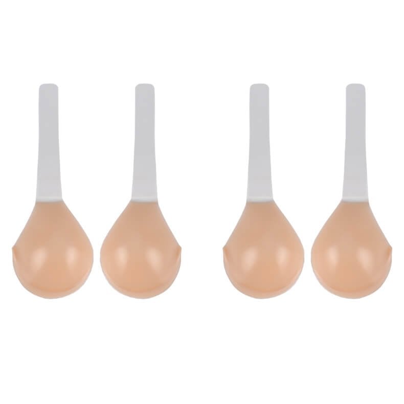 Set of four adhesive silicone bra cups with straps, nude beige