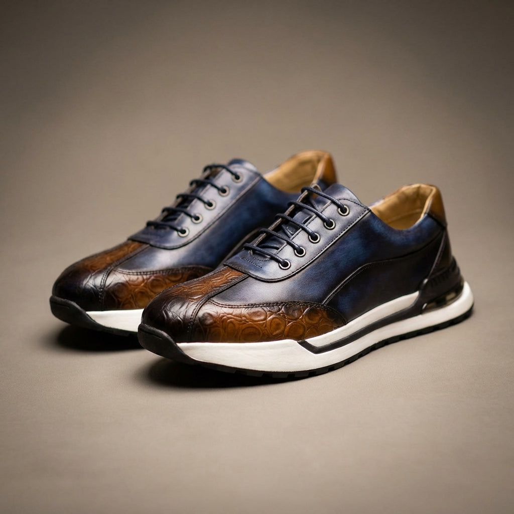 Sleek padded ankle sneakers, styled front view