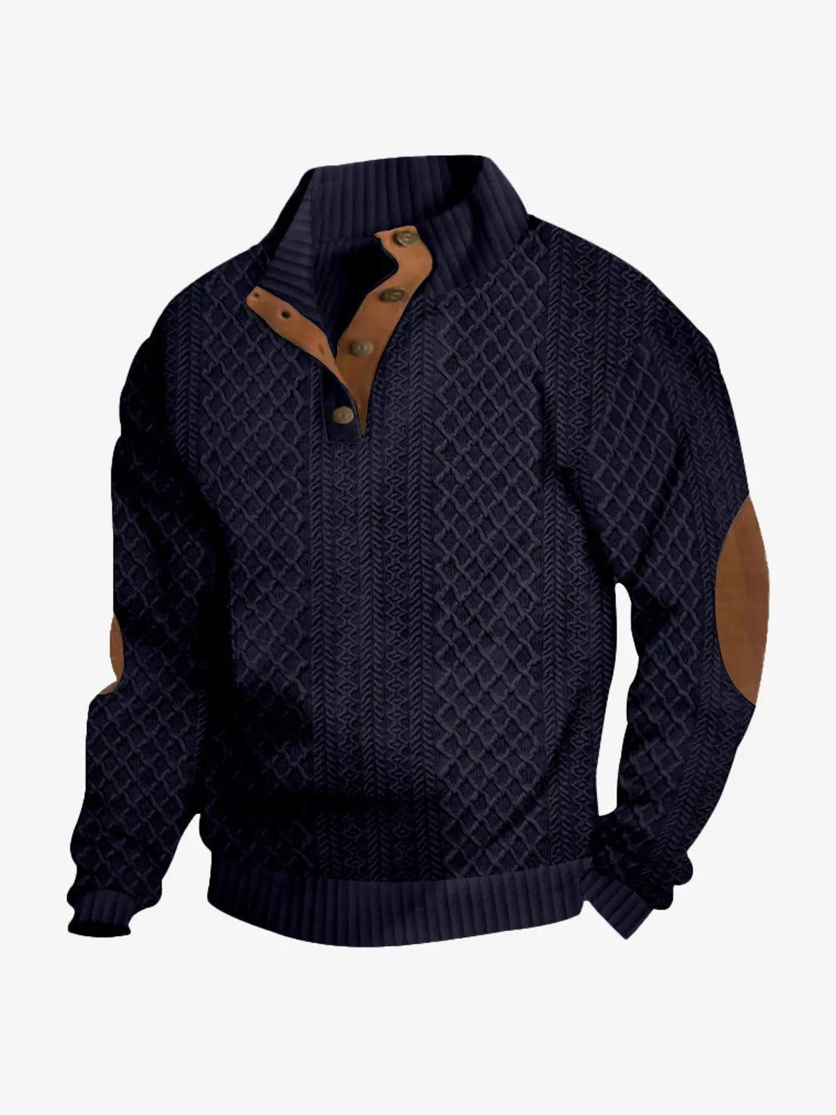 Elbow patch cable knit pullover, navy color view
