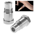 O2 sensor adapter eliminator: silver metal threaded spacer with mesh tip and hex ends