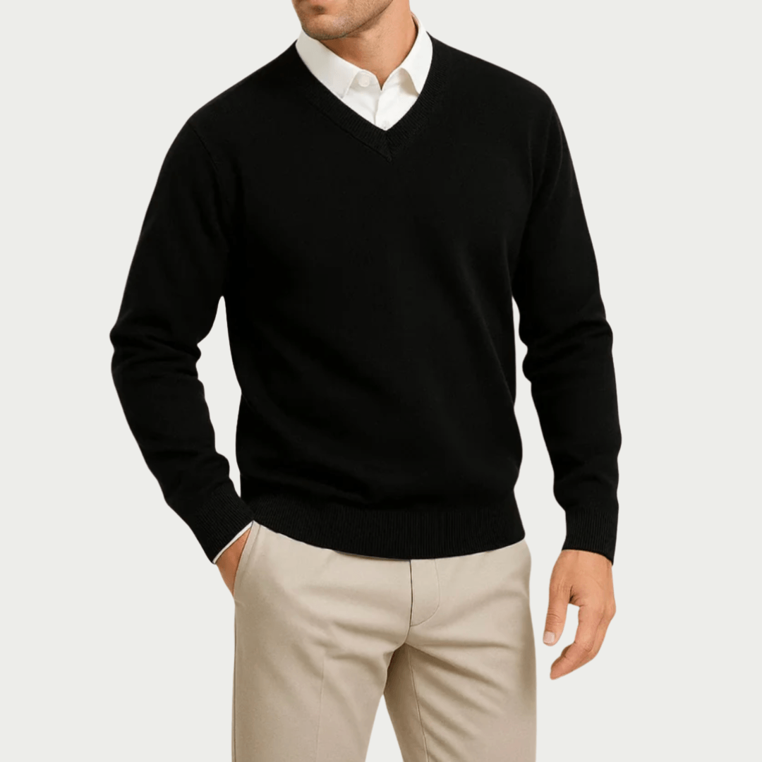 Slim fit v-neck sweater, black color view