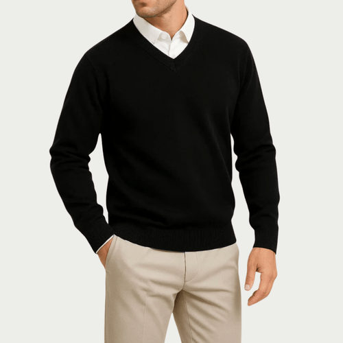 Slim fit v-neck sweater, black color view