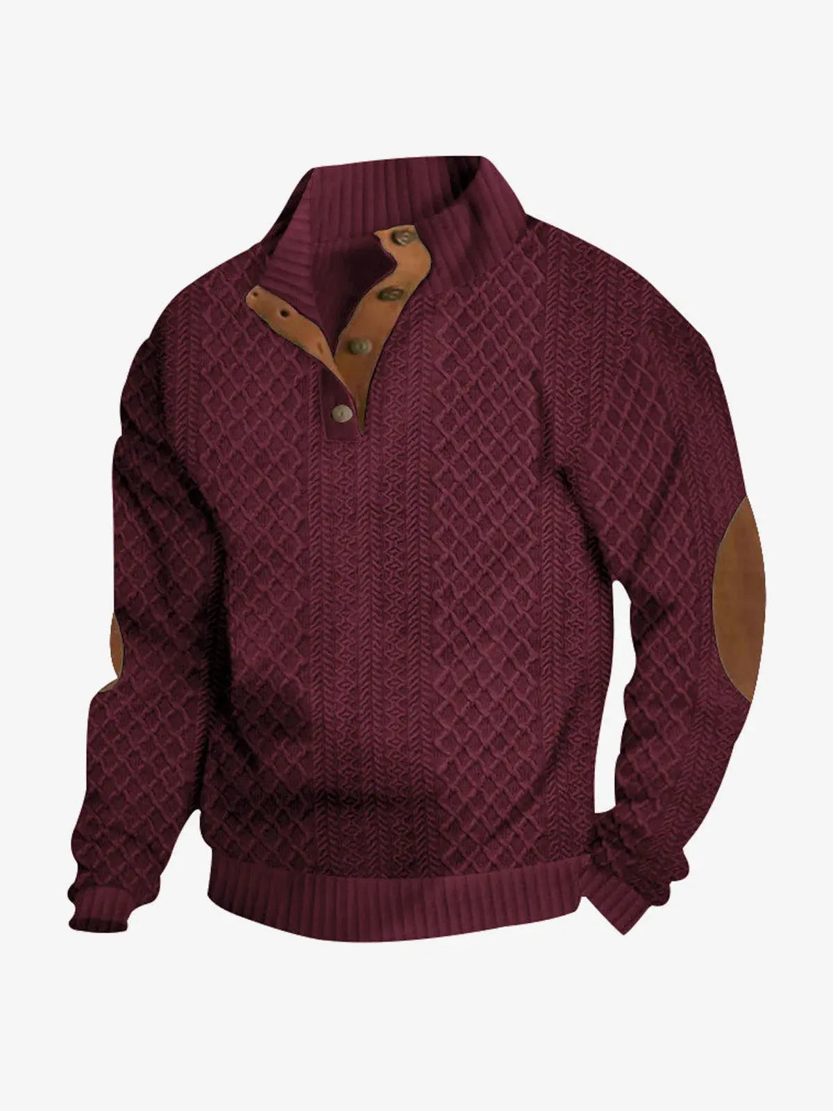 Elbow patch cable knit pullover, red color view