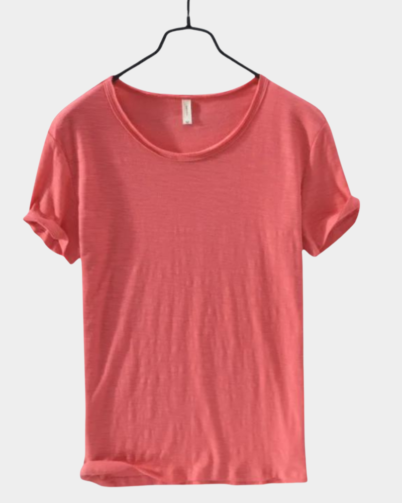 Men's scoop-neck T-shirt in red, short sleeves, relaxed fit