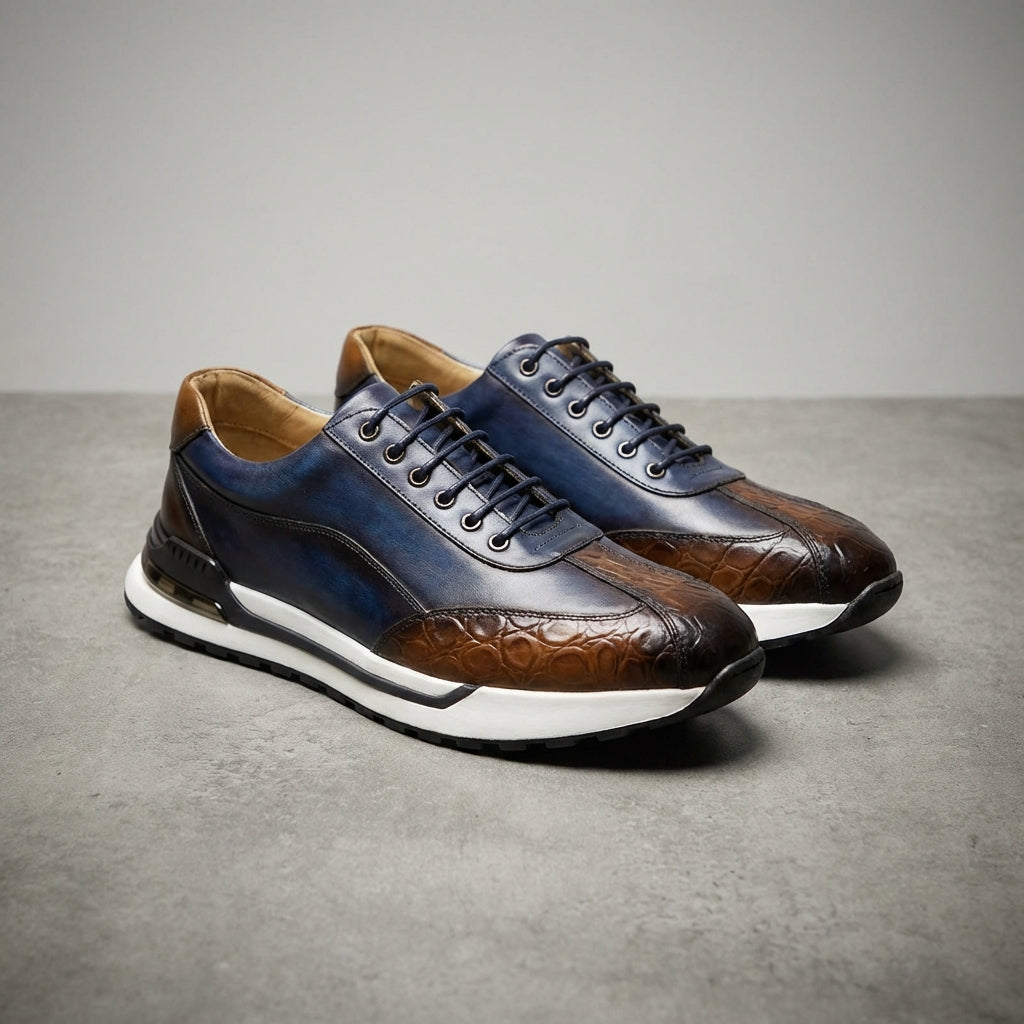 Sleek padded ankle sneakers, full look styled view