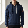 Quarter-zip cargo hoodie, navy blue color view
