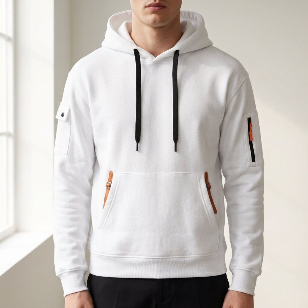 Quarter-zip cargo hoodie, white color view