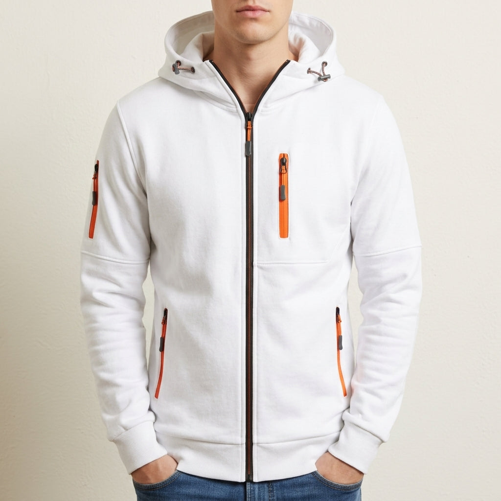 Multi-pocket zip hoodie, white color view