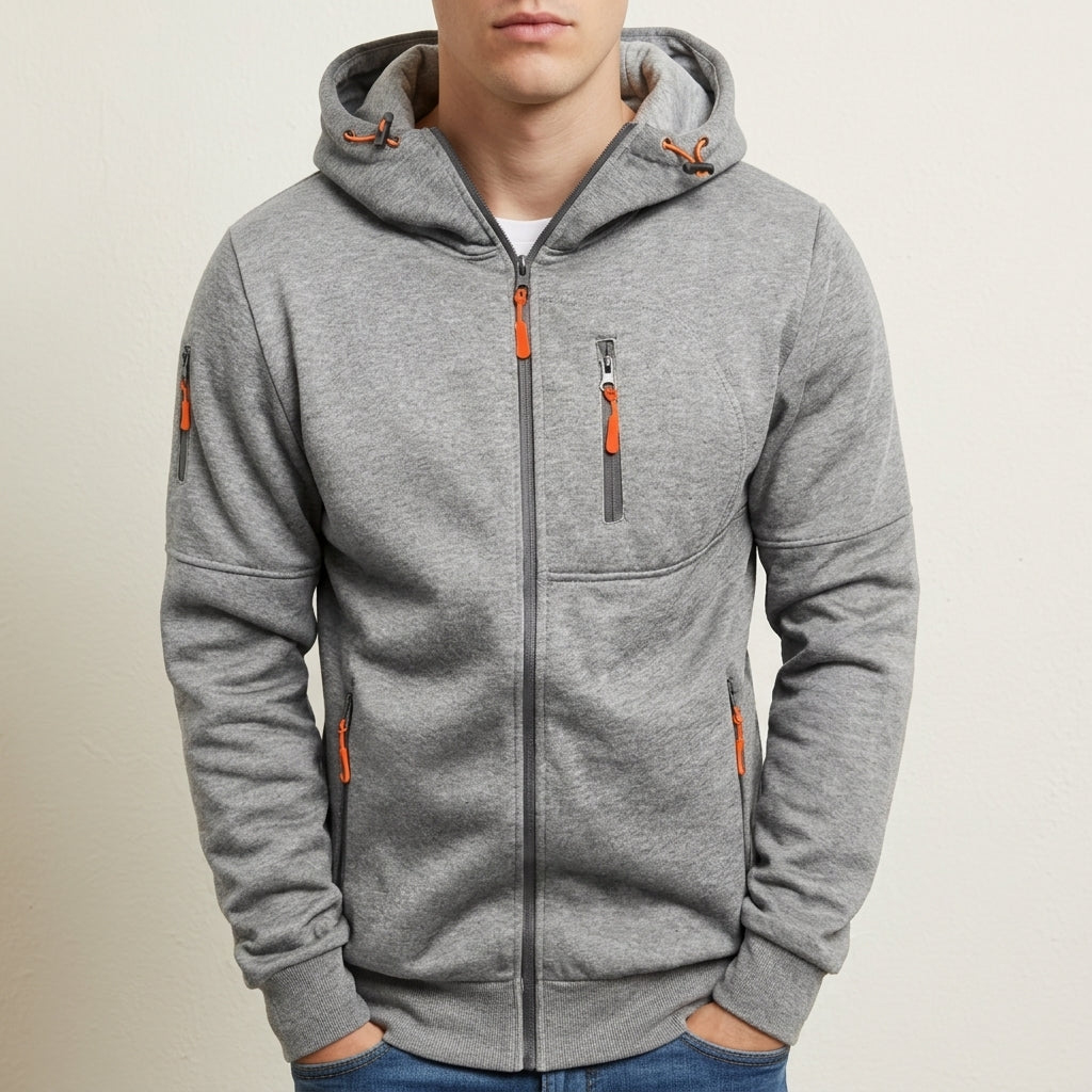 Multi-pocket zip hoodie, heather gray color view