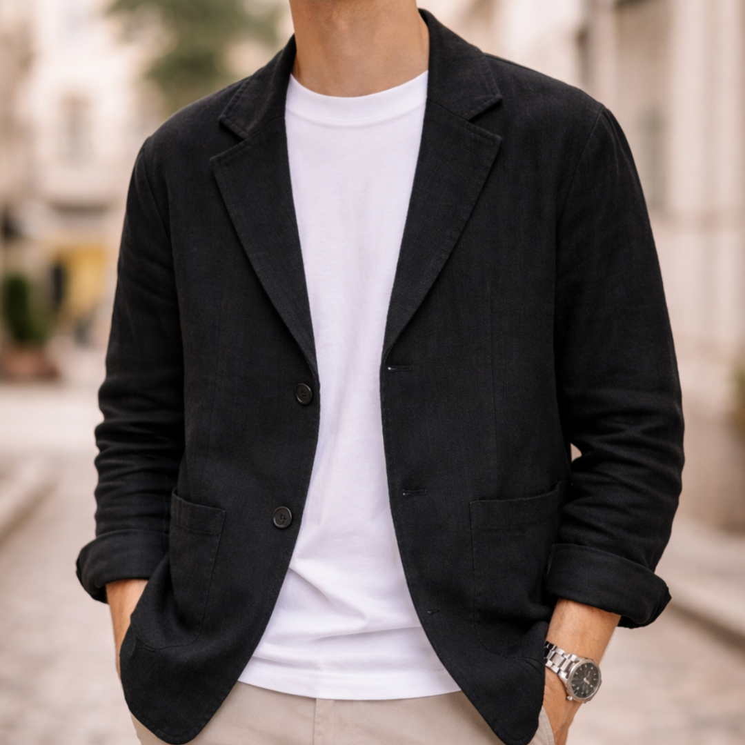 Two-button lightweight casual blazer, black color view