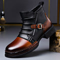 Hand-crafted vintage style boots, cognac brown color view