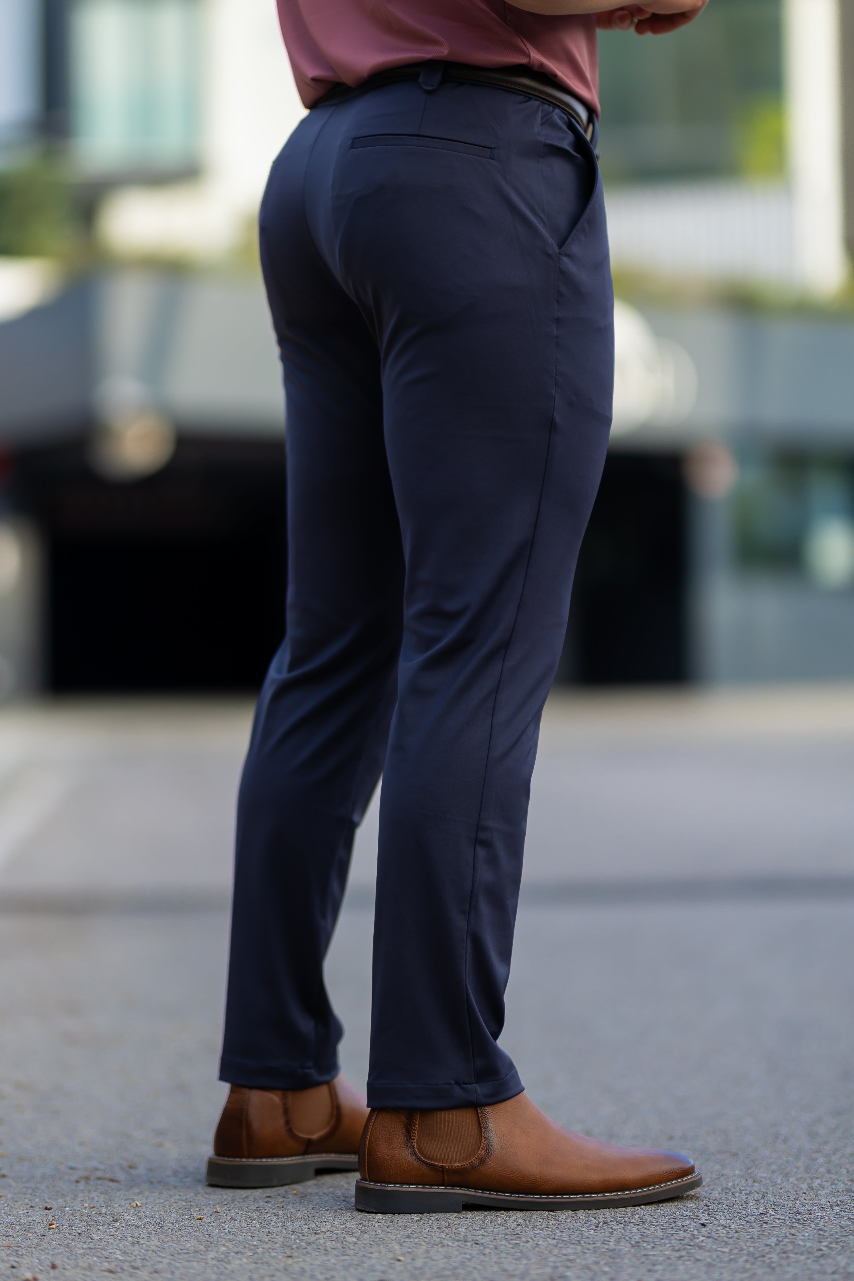 Tailored tapered ankle pants, navy blue color view