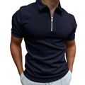 Slim fit half-zip polo, marine blue front view
