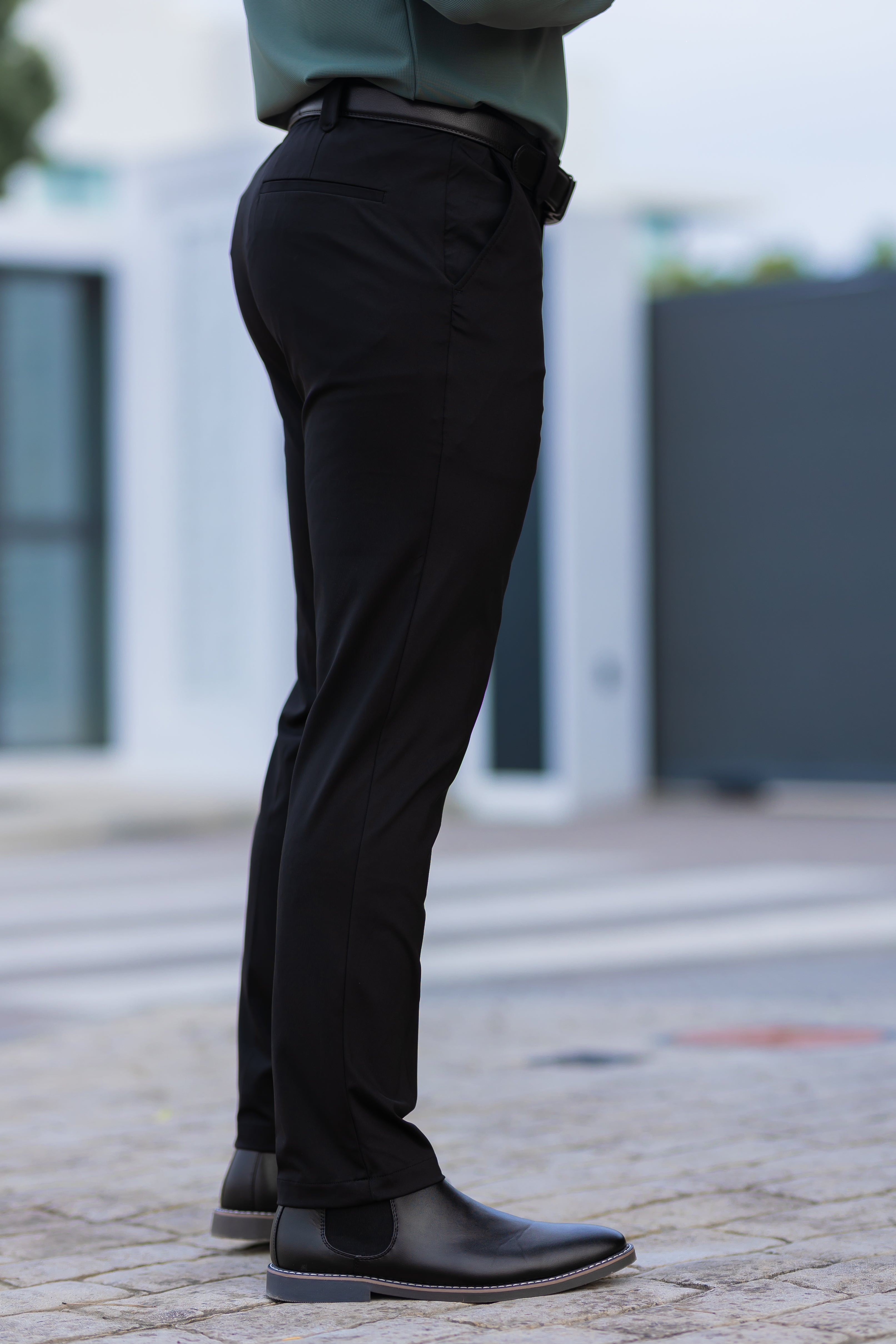 Tailored tapered ankle pants, black color view