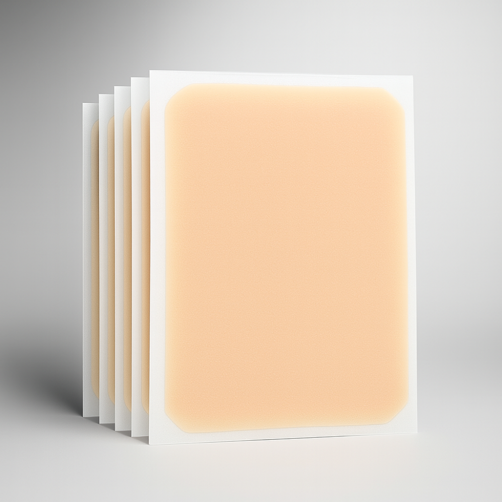 Waterproof scar concealer patch set in skin-tone, square pads on backing