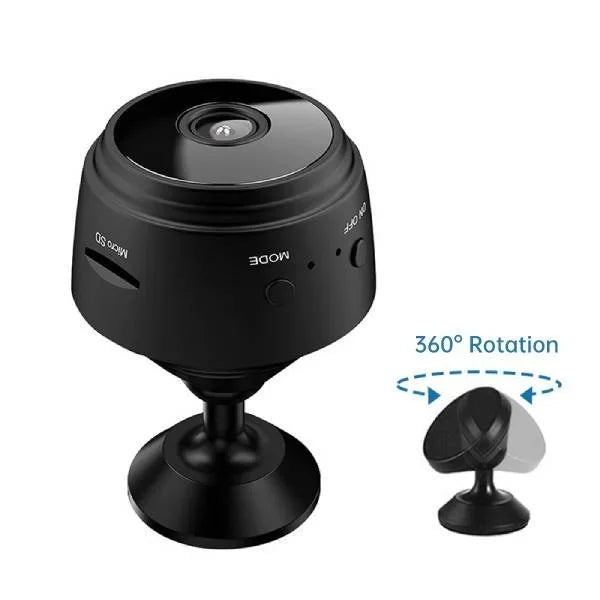 Black RV backup camera on pedestal with 360° rotation mount