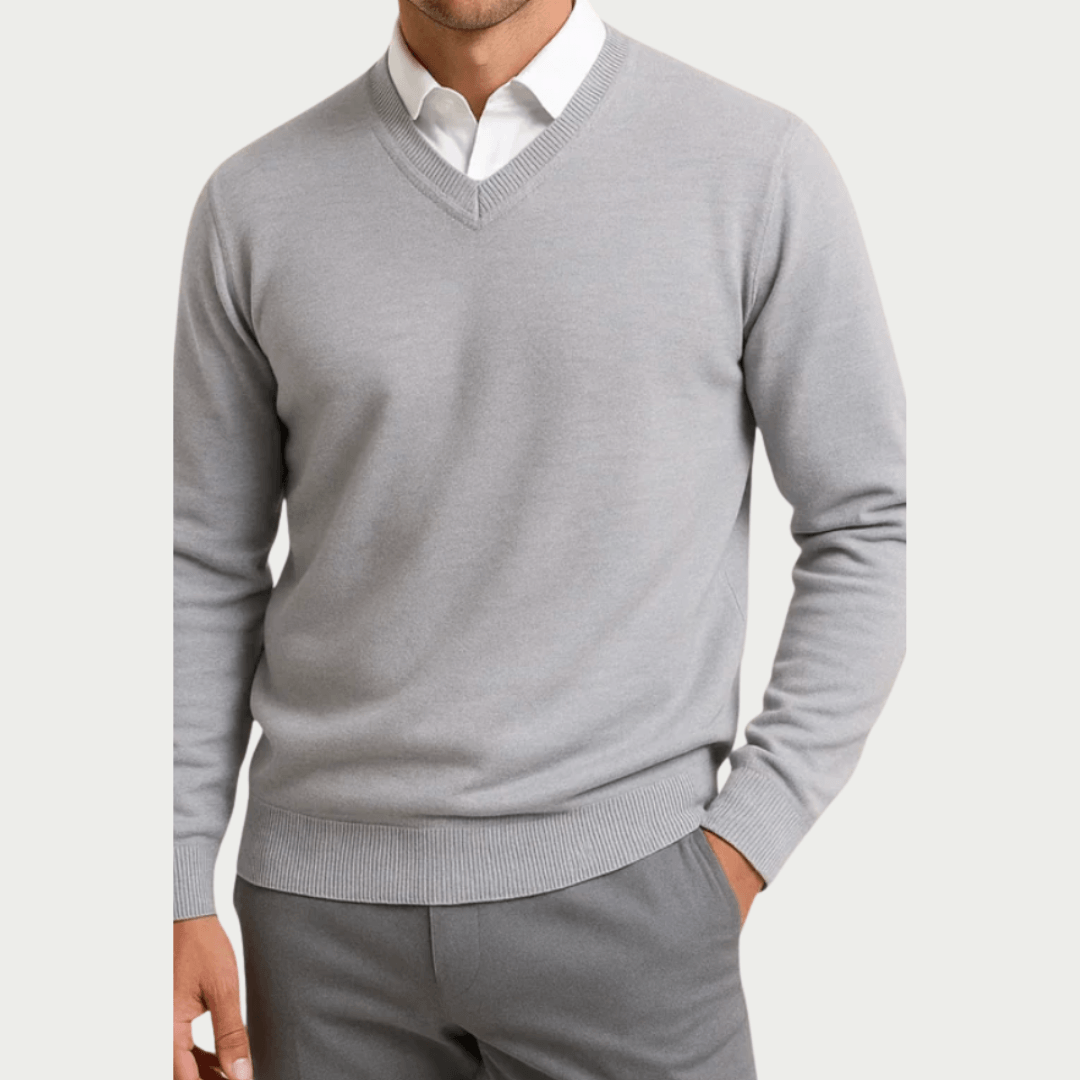 Slim fit v-neck sweater, gray color view