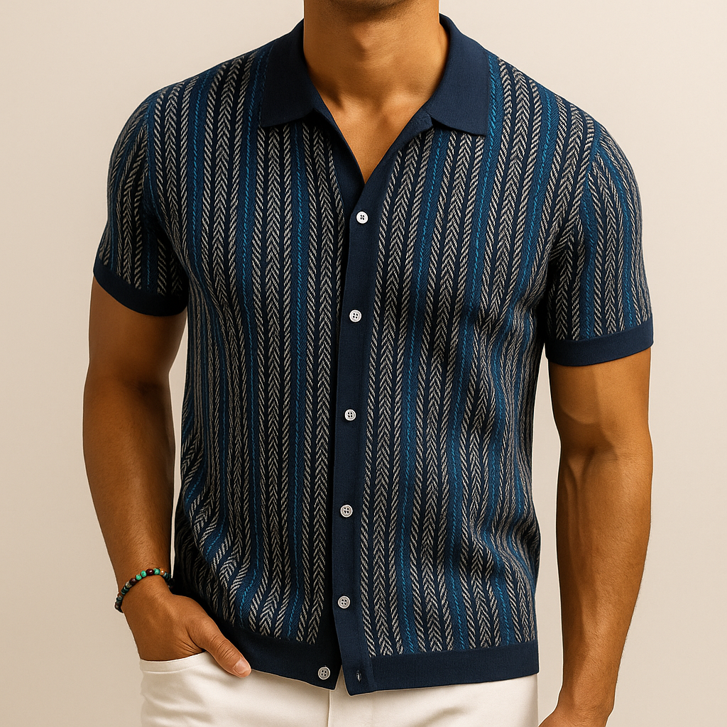 Herringbone organic cotton button-down shirt, patterned detail view
