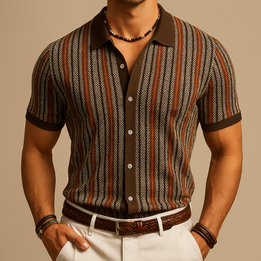 Herringbone organic cotton button-down shirt, front view