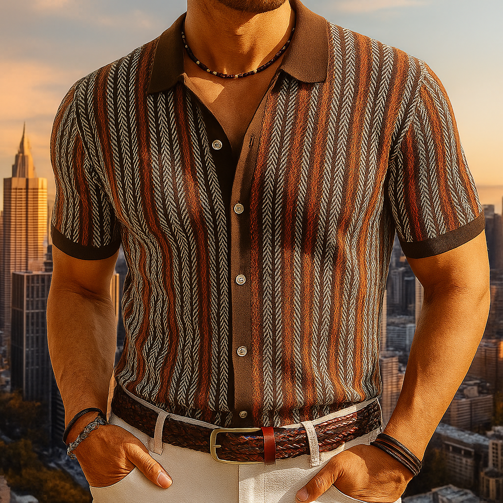 Herringbone organic cotton button-down shirt, full look styled view