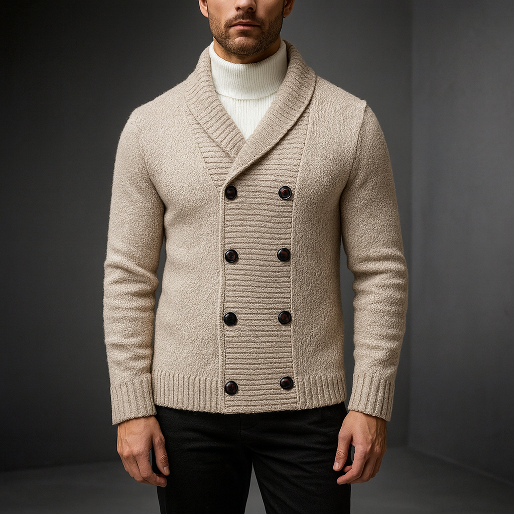 Men's Shawl Collar Double-Breasted Cardigan