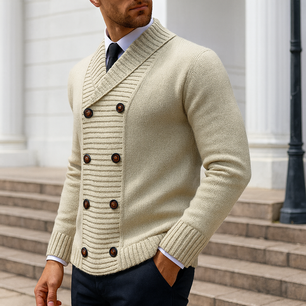 Men's Shawl Collar Double-Breasted Cardigan