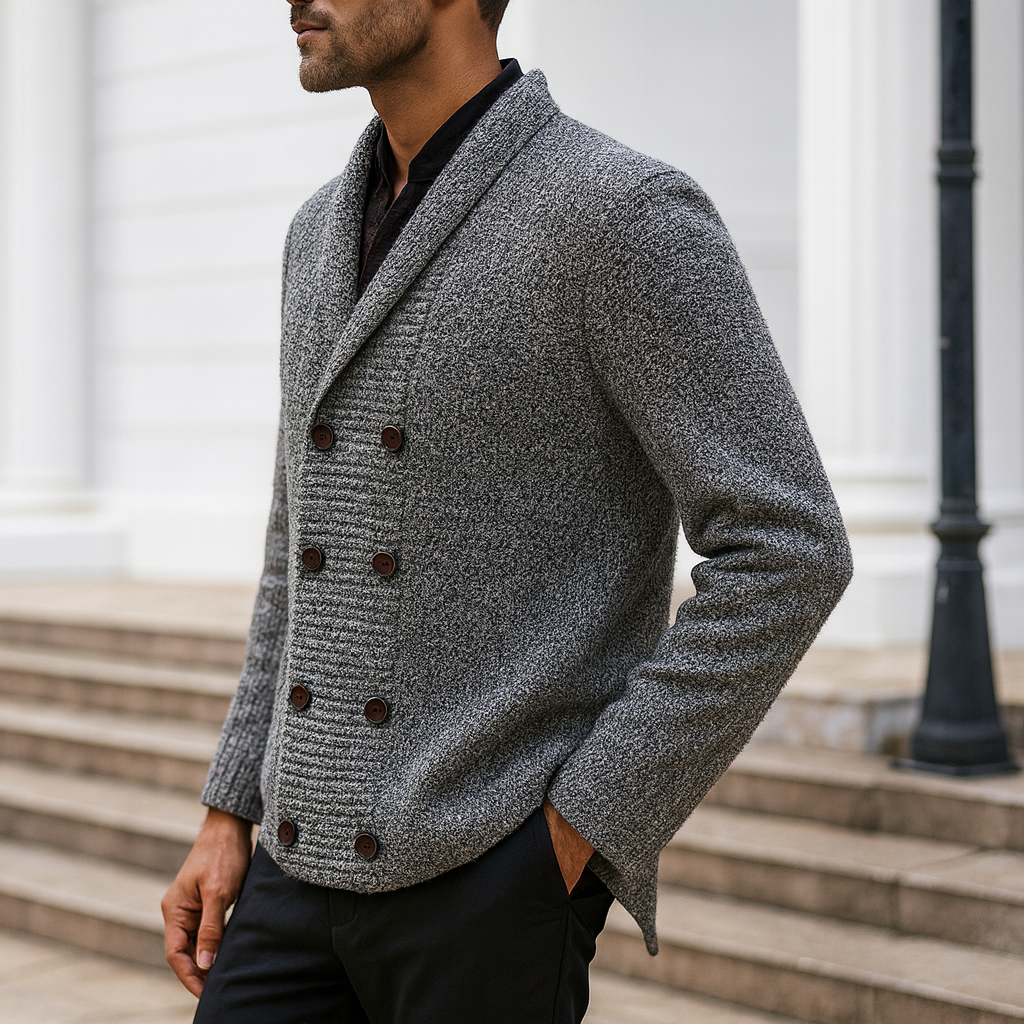 Men's Shawl Collar Double-Breasted Cardigan