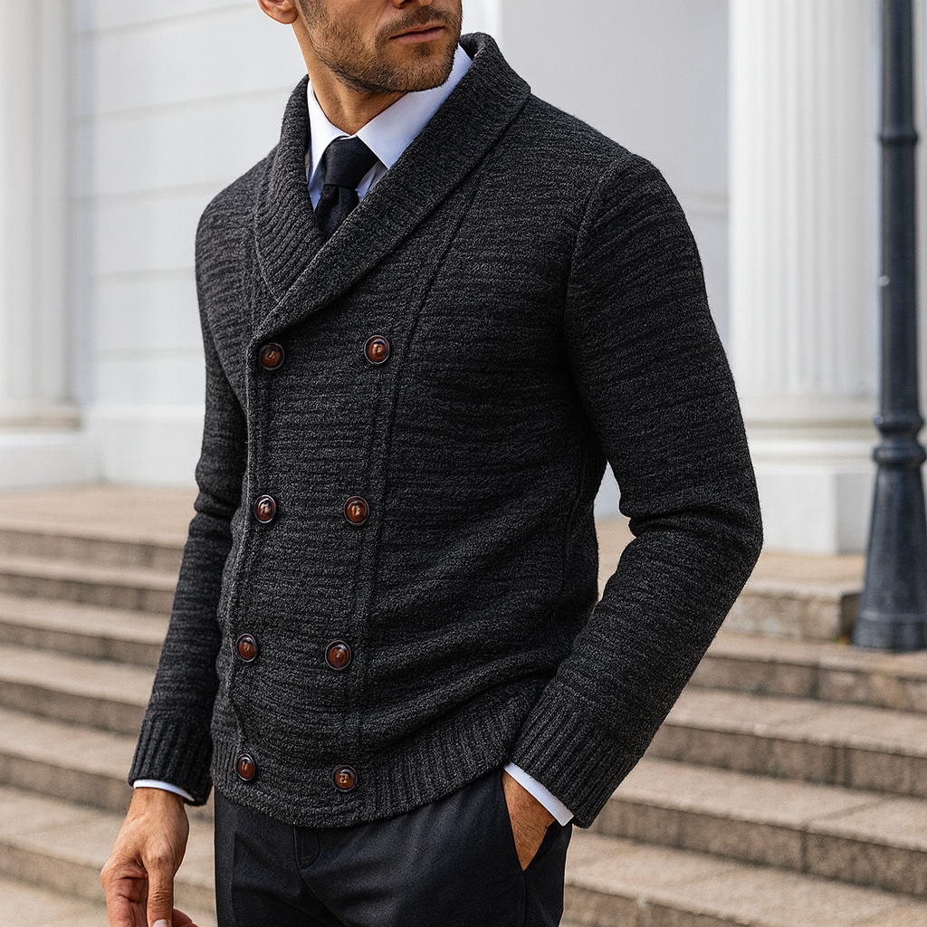 Men's Shawl Collar Double-Breasted Cardigan