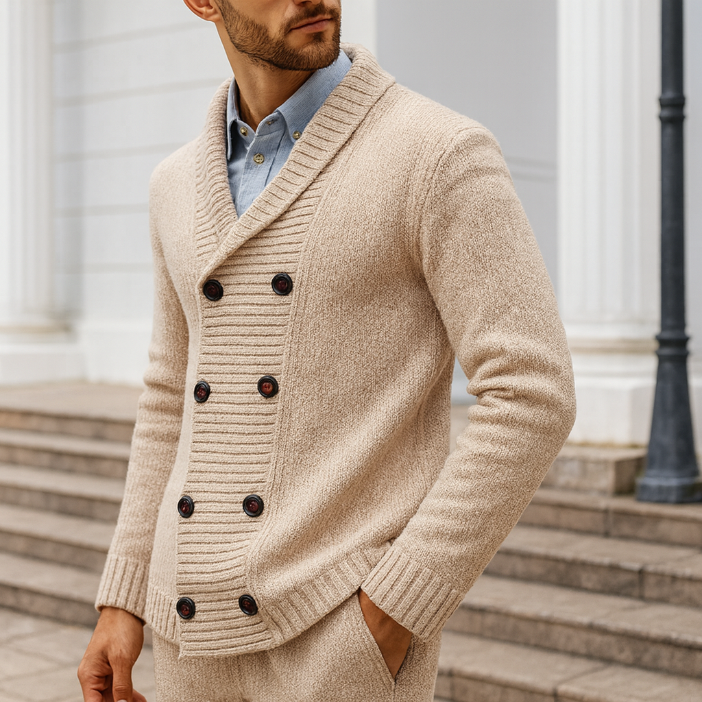 Men's Shawl Collar Double-Breasted Cardigan