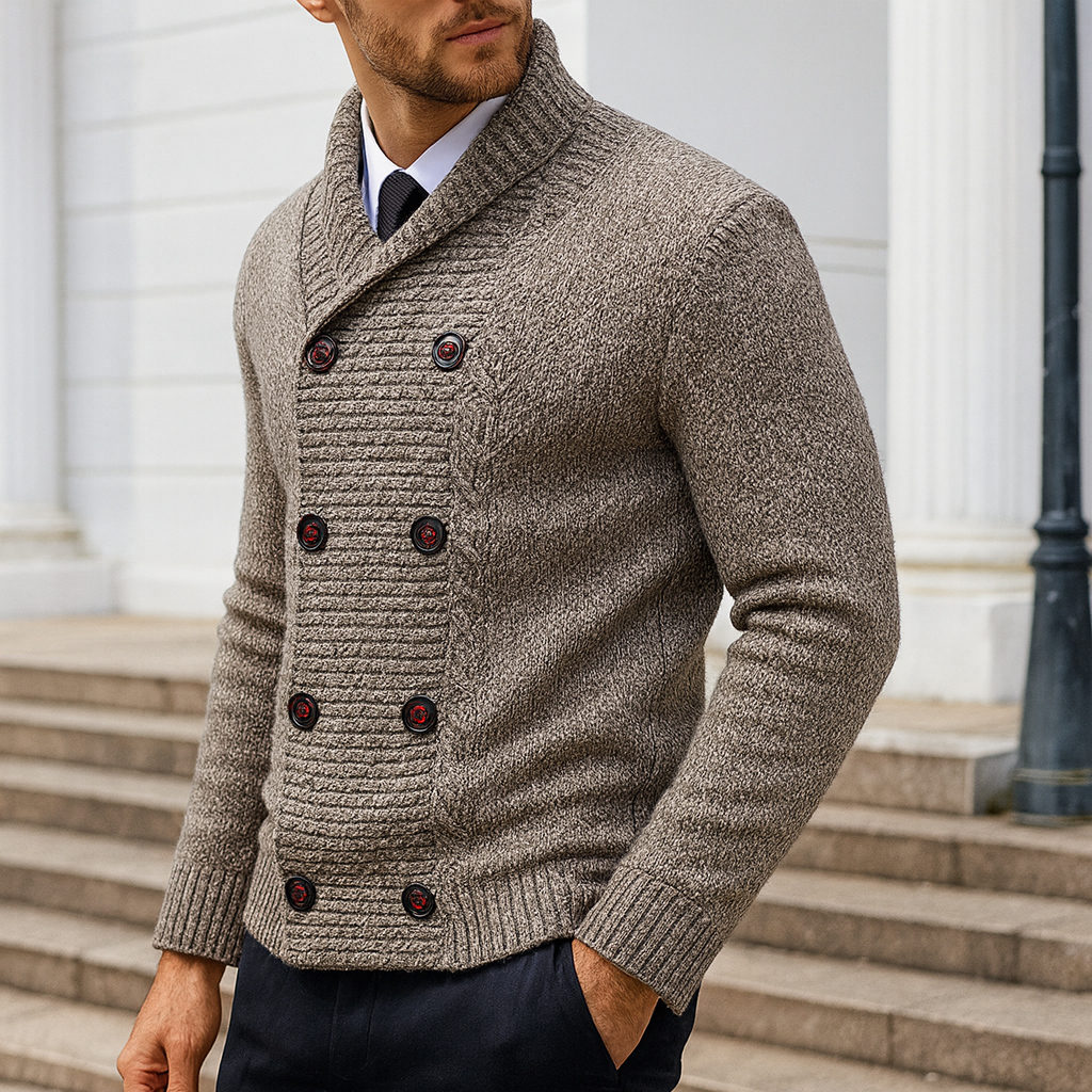 Men's Shawl Collar Double-Breasted Cardigan