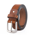 Tan full-grain leather casual dress belt with silver-tone buckle and keeper loops
