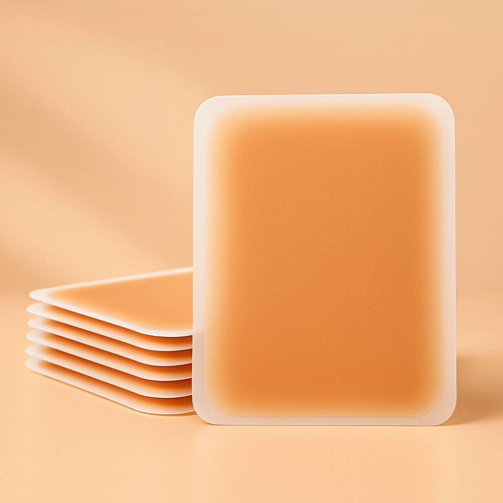 Square waterproof scar concealer adhesive pads, stacked with peel-off backing