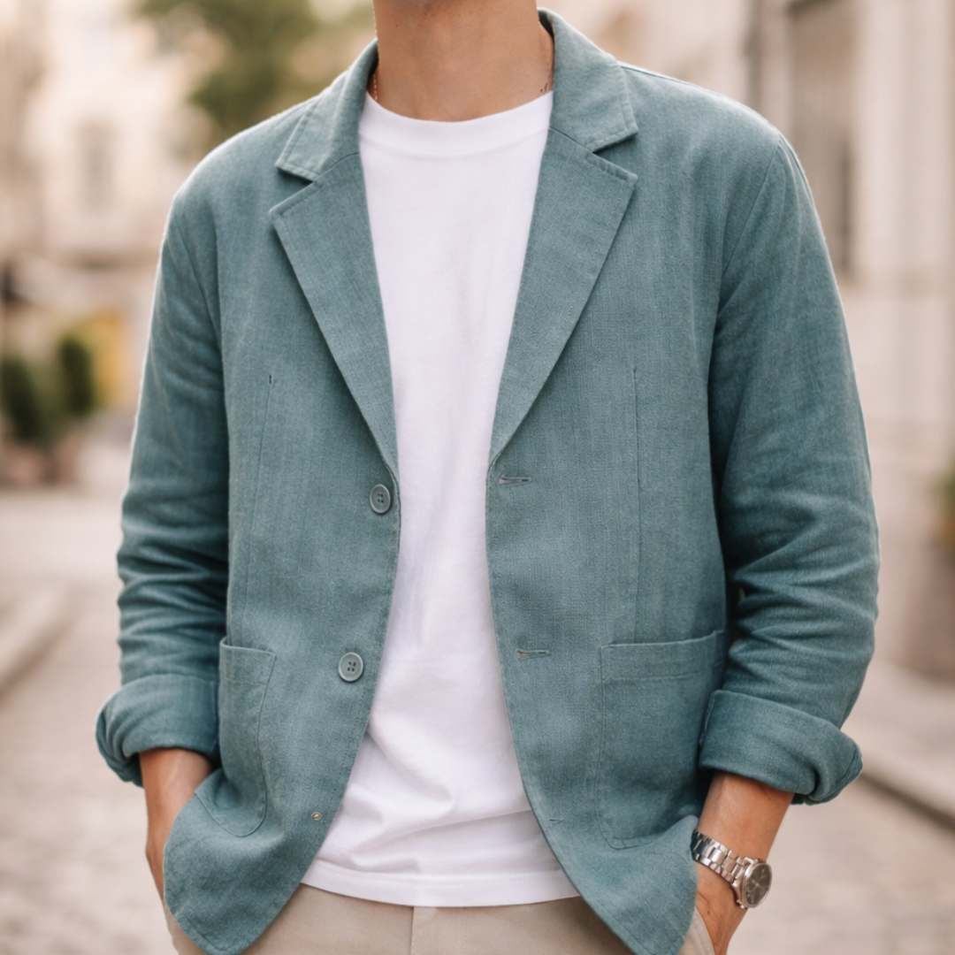Two-button lightweight casual blazer, sky blue color view