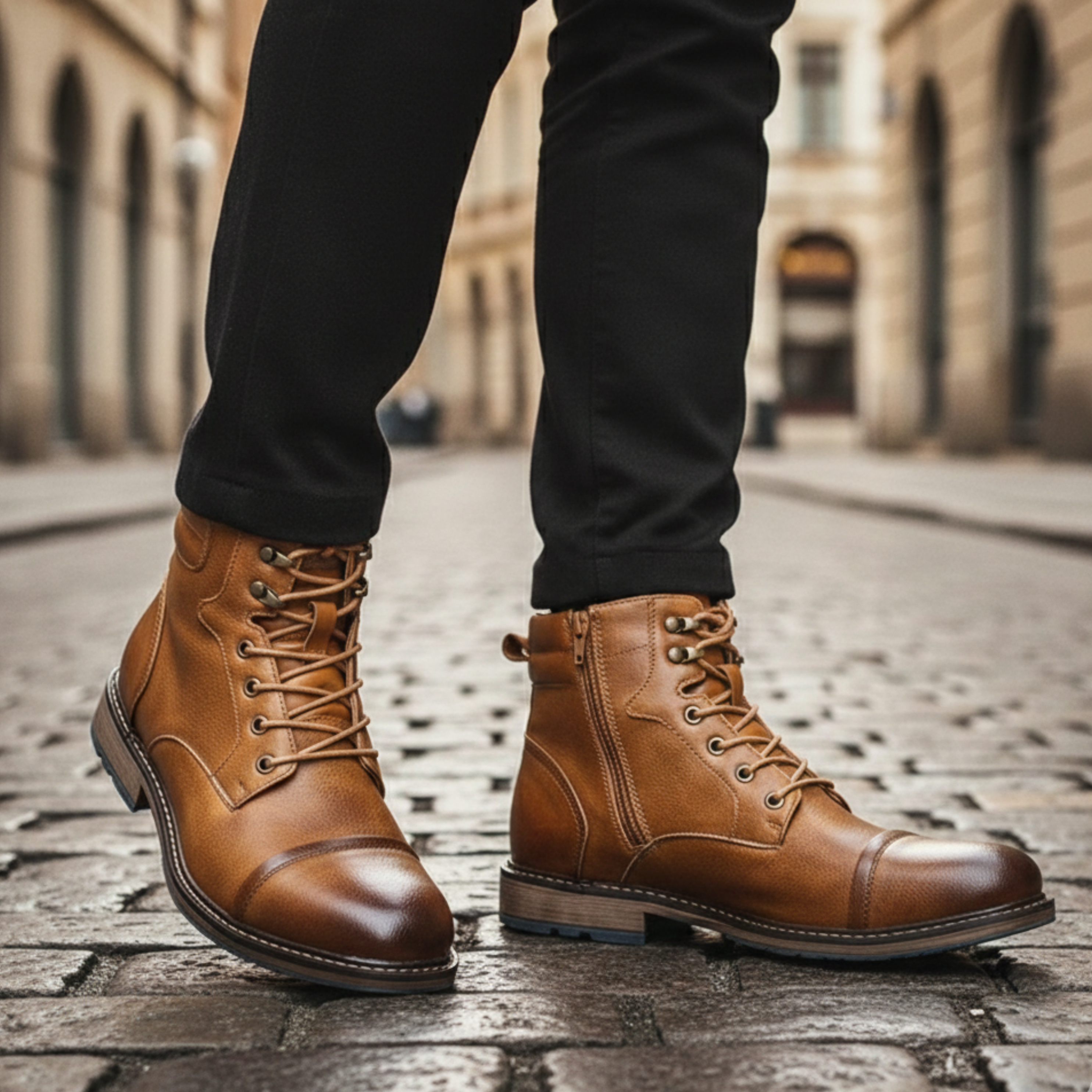 Structured ankle lace-up boots, brown color view
