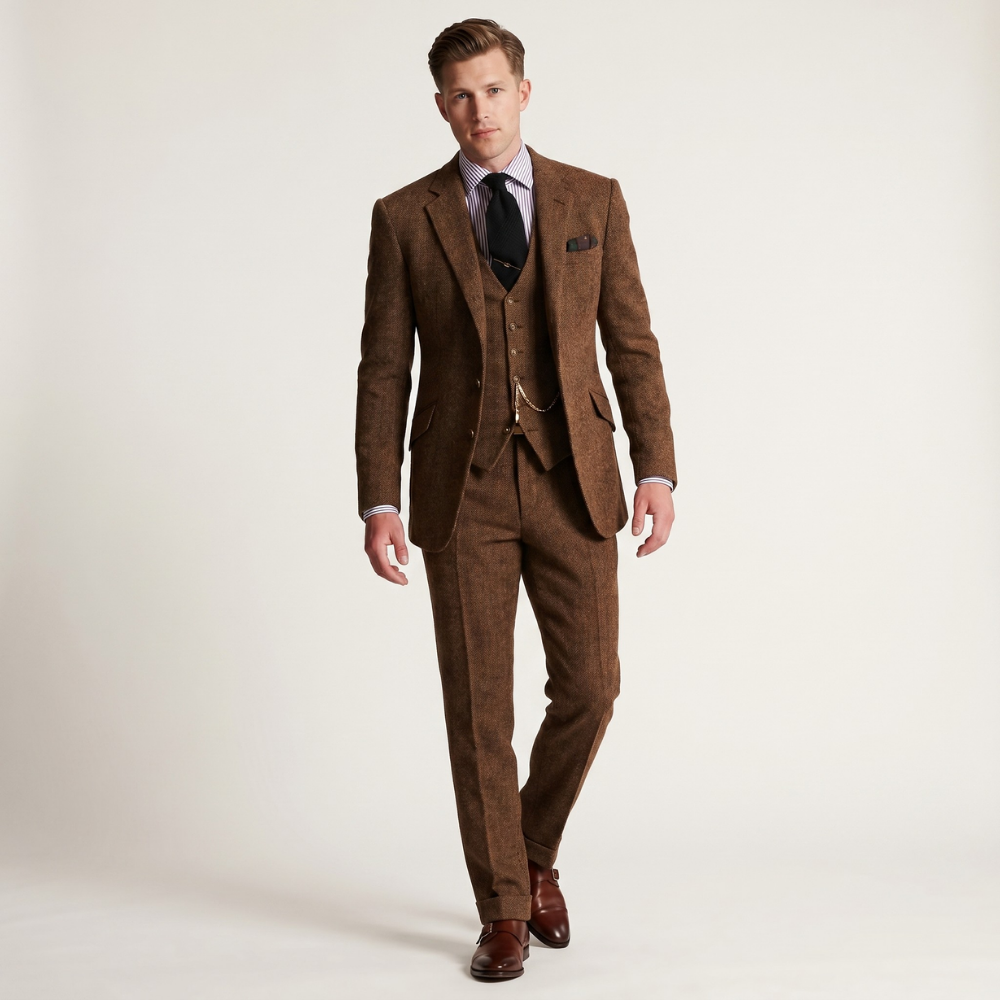 Men's Tailored Three Piece Tweed Suit