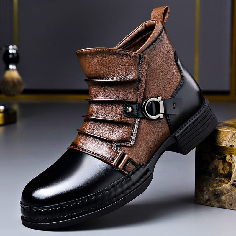 Hand-crafted vintage style boots, oak brown color view