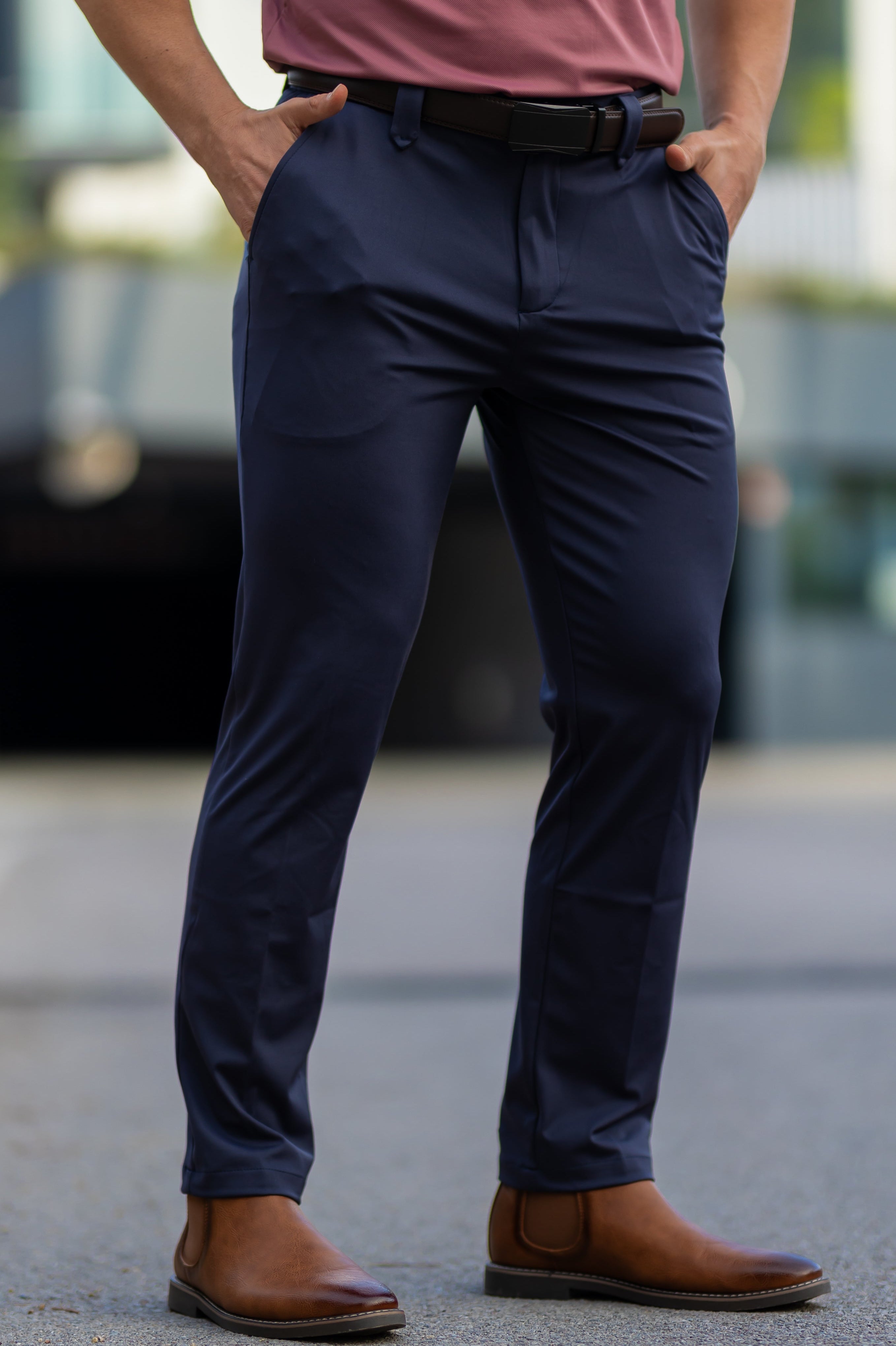 Tailored tapered ankle pants, close-up detail