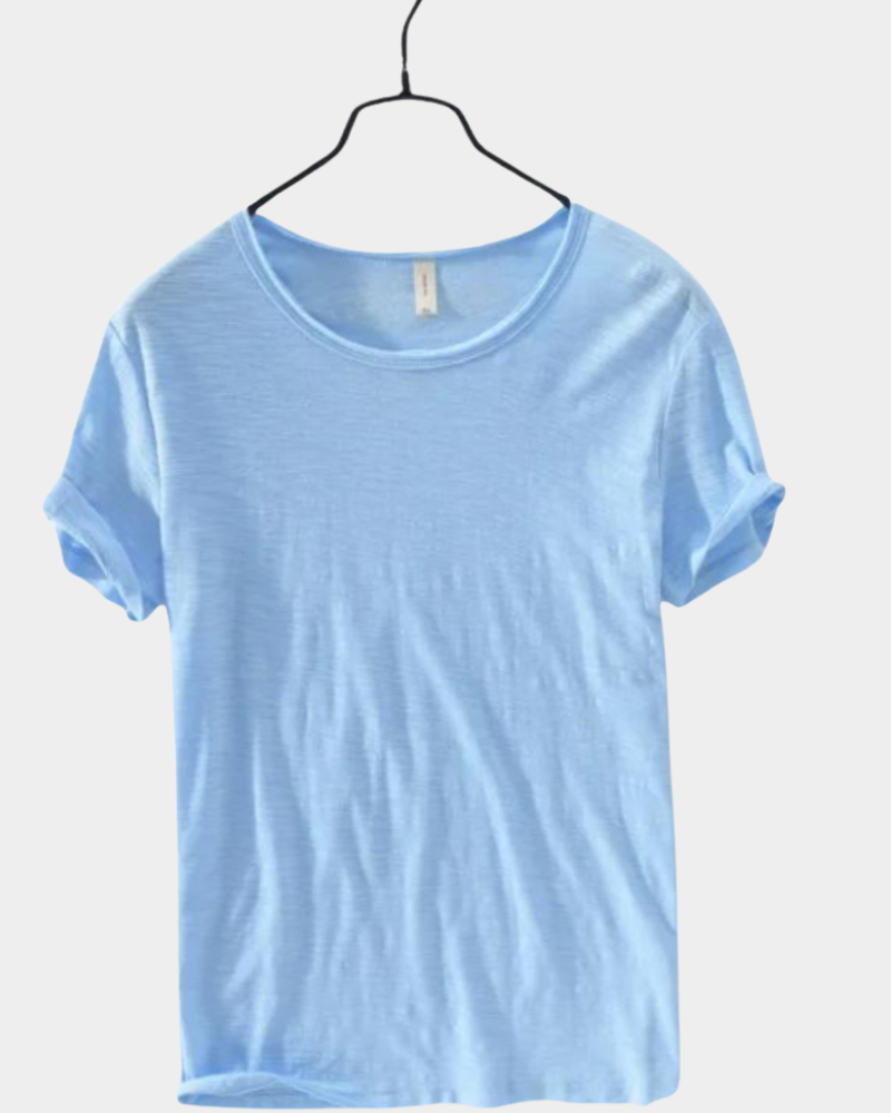 Men's scoop-neck T-shirt in light blue, short sleeves, relaxed fit