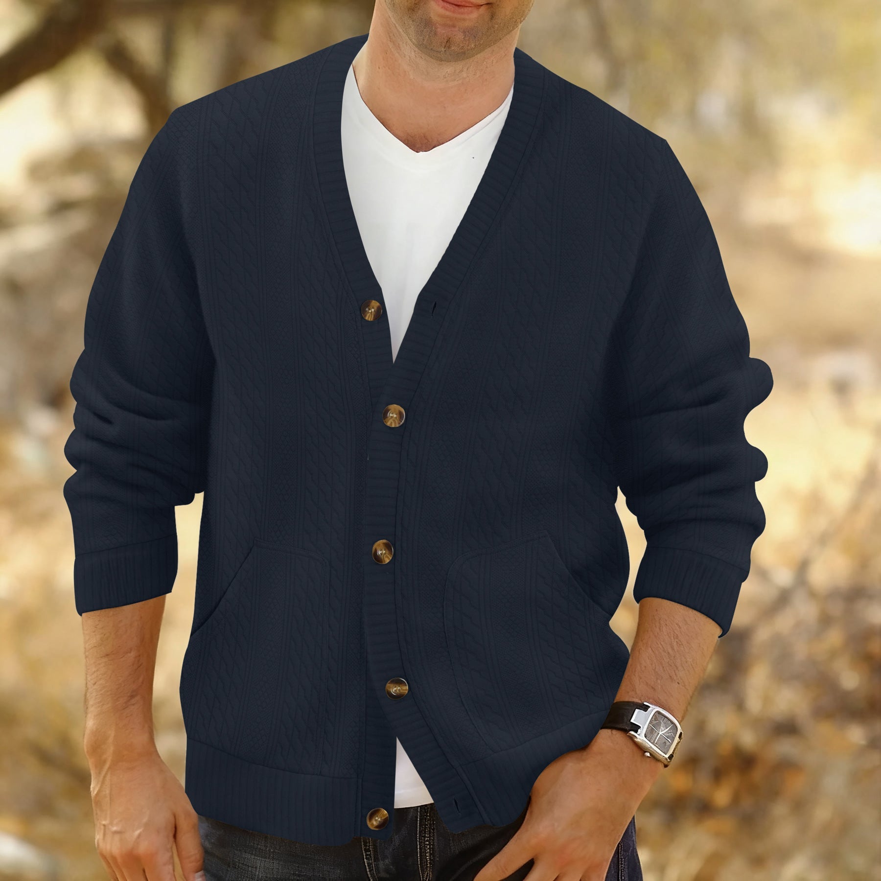 Men's Textured Knit Button Cardigan