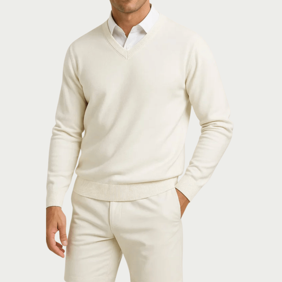 Slim fit v-neck sweater, white color view