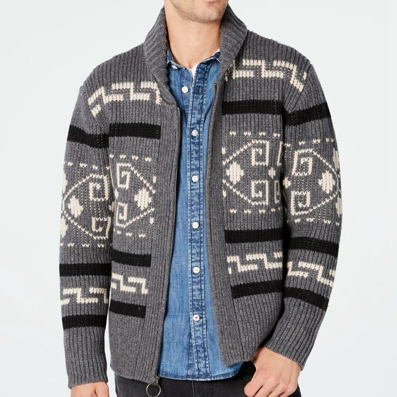 Men's Aztec Print Zip Cardigan