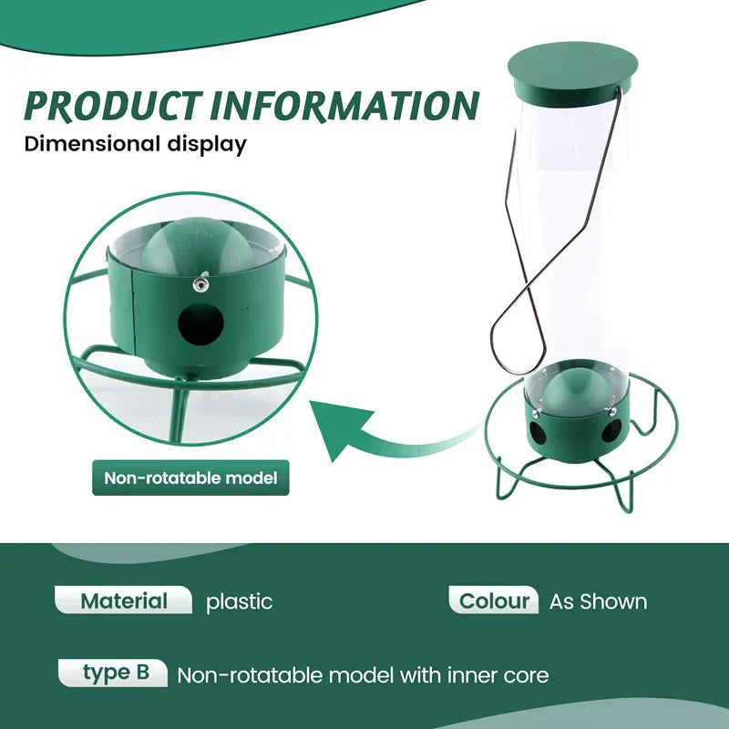 Green plastic bird feeder with non-rotatable design and four feeding ports