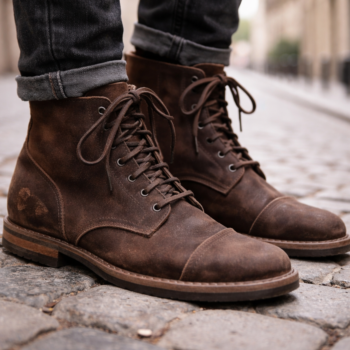 Combat-style lace-up boots, khaki color view