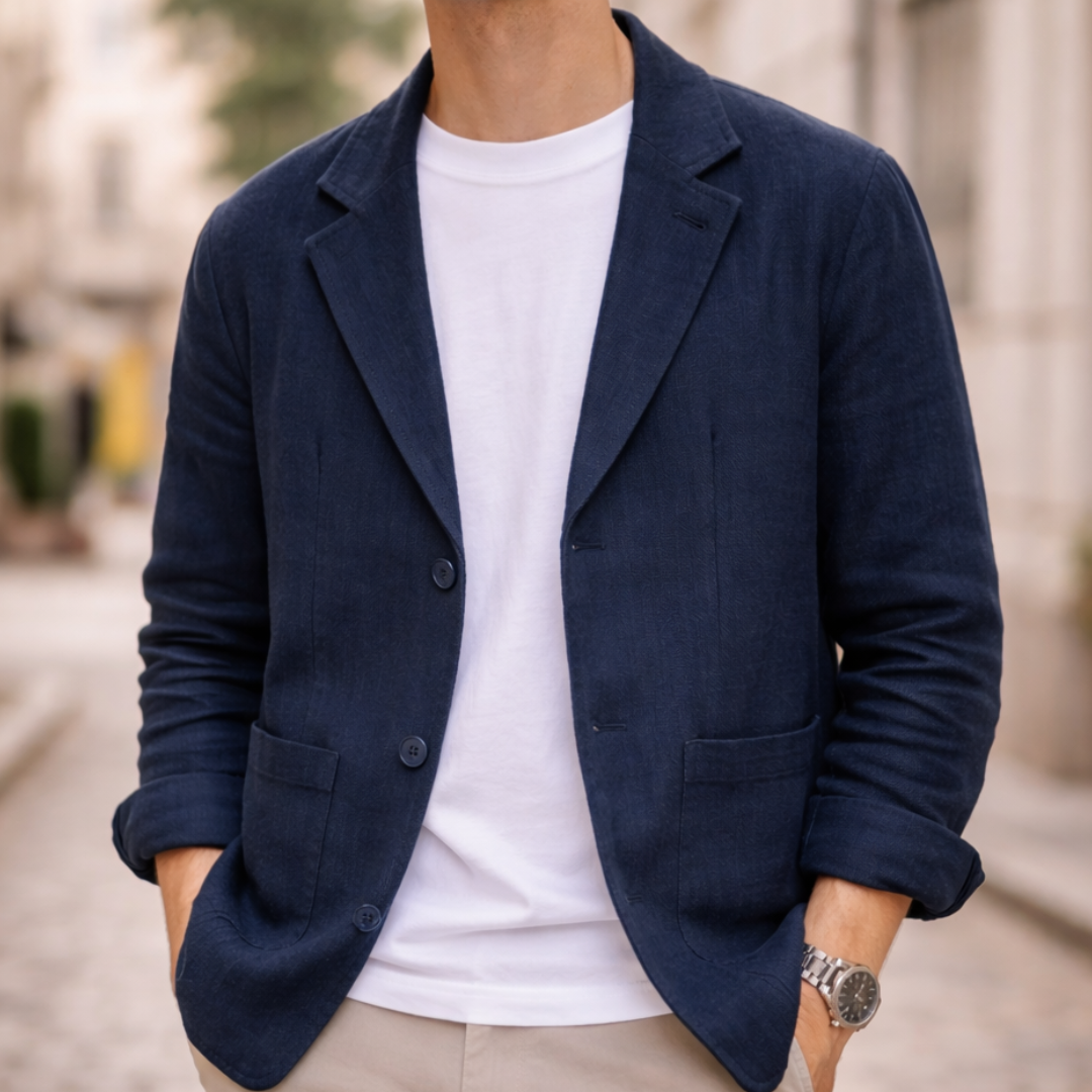 Two-button lightweight casual blazer, navy color view