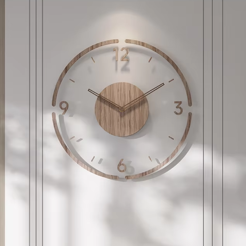 Framed solid wood wall clock with white face, gold-tone hands, and wooden number markers