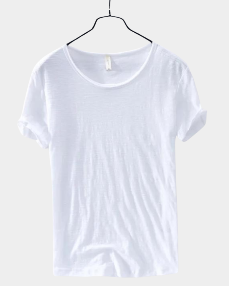 Men's scoop-neck T-shirt in white, short sleeves, relaxed fit