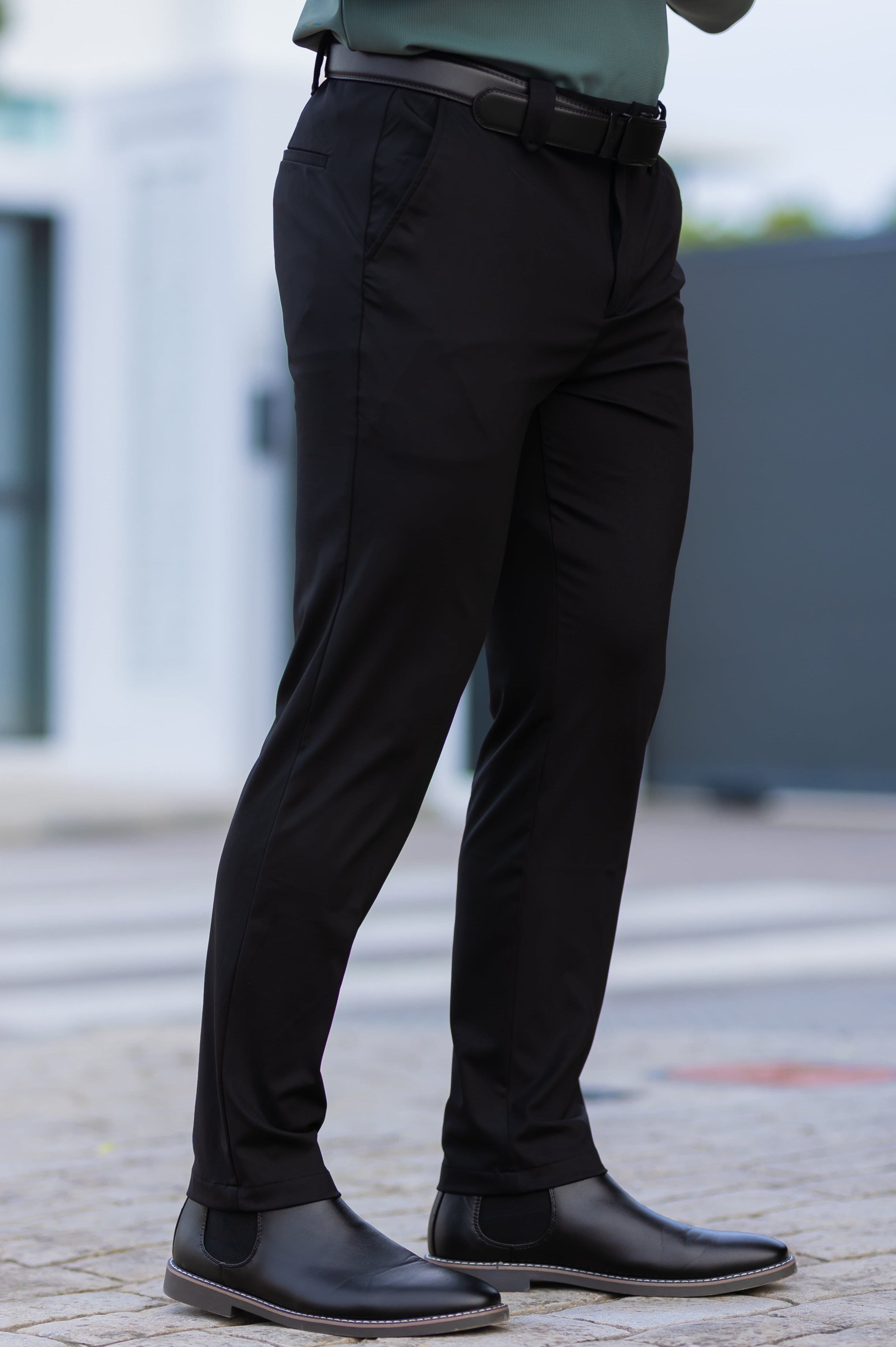 Tailored tapered ankle pants, texture close-up