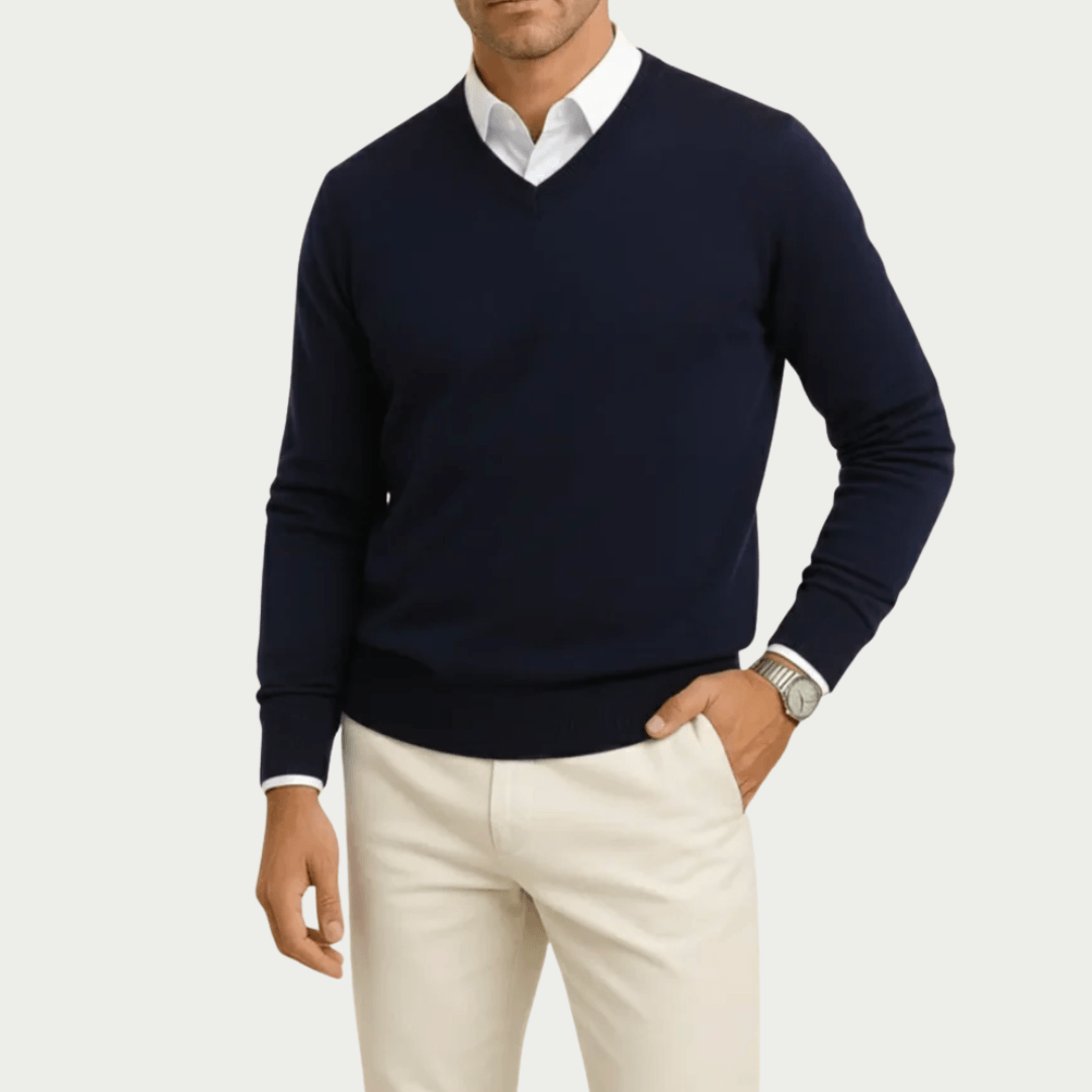 Slim fit v-neck sweater, navy color view