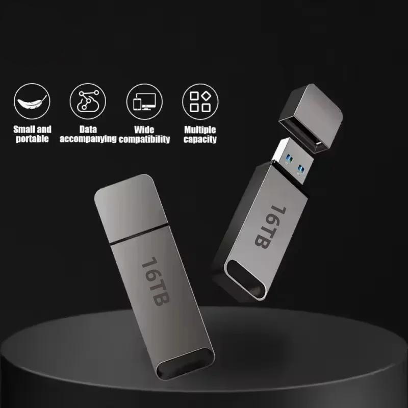 Grey waterproof USB flash drive, 16TB label with USB connector